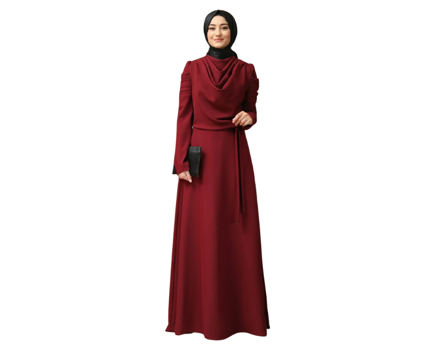 1 Bordo Draped Detail Dress With Belt - Image 1