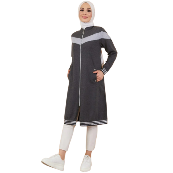 Dark Gray Long Sporty Zip Up Tunic