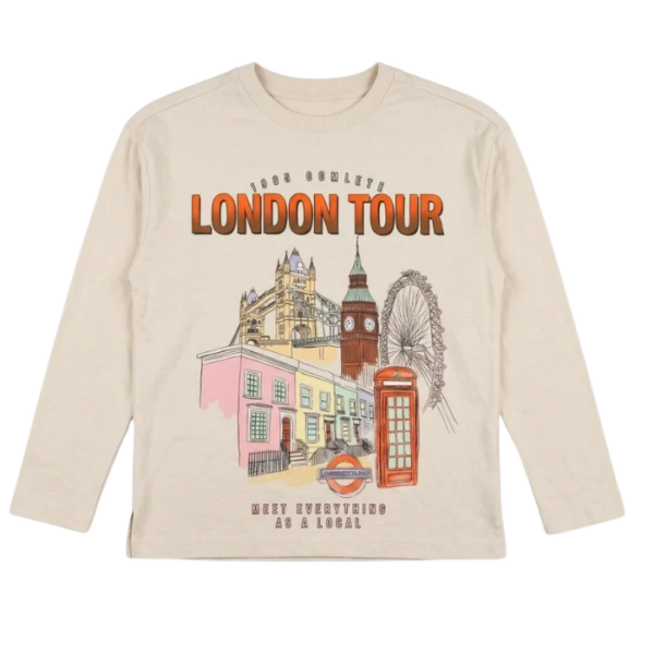 Zara Boys Beige London Tour Graphic Long Sleeve Blouse