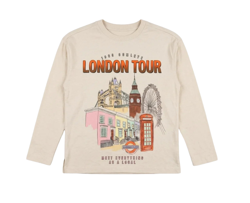 10 Zara Boys Beige London Tour Graphic Long Sleeve Blouse - Image 1