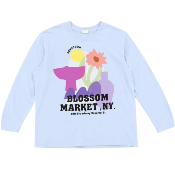 Zara Girls Light Blue Blossom Market NY Printed Blouse