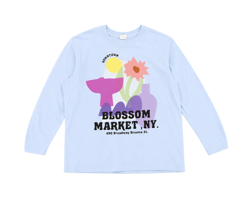 10 Zara Girls Light Blue Blossom Market NY Printed Blouse - Image 1