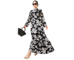 Black And White Floral Print Ruffled Dress - Image 