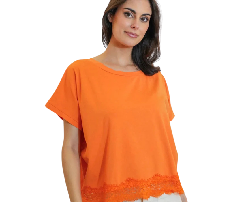 10 Lace Trim Boxy Orange Tee - Image 1