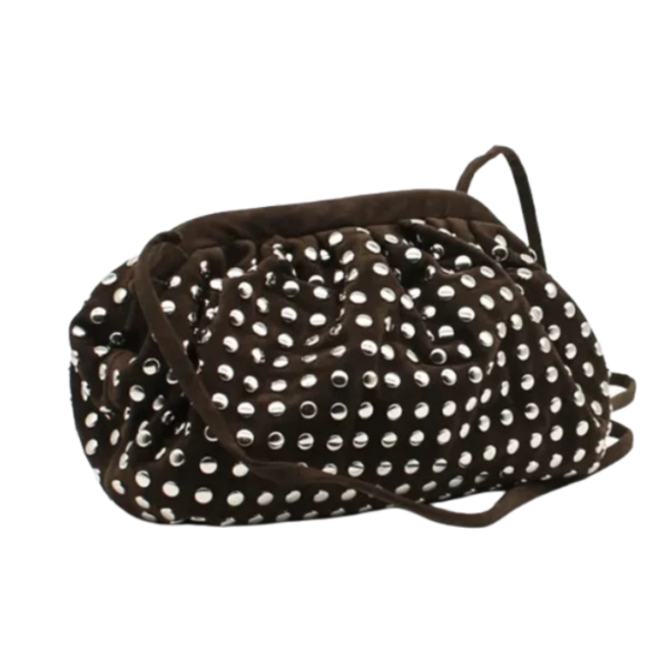 Velvet Stud Pouch Bag Brown