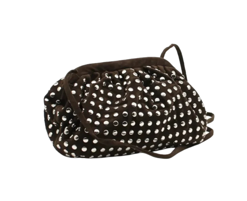 10 Velvet Stud Pouch Bag Brown - Image 1