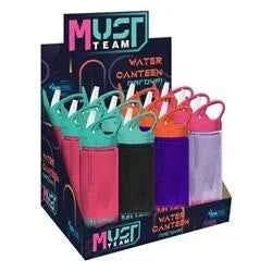 Water Bottle Must Team Plastic 500ml with Straw 6.5x21.5 4 Colours