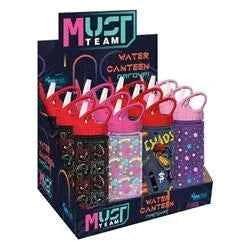 Water Bottle Must Team 500ml Plastic with Straw 4 Designs