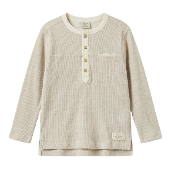 Zara Boys Beige Ribbed Long Sleeve Blouse With Chest Pocket
