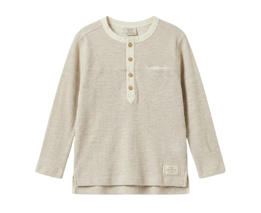 11 Zara Boys Beige Ribbed Long Sleeve Blouse With Chest Pocket - Image 1