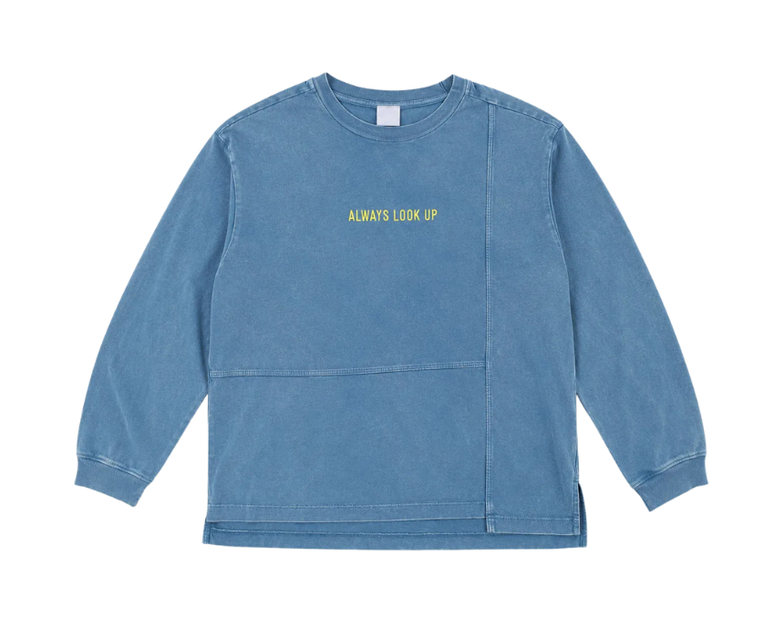 11 Zara Boys Washed Blue Always Look Up Printed Blouse - Image 1