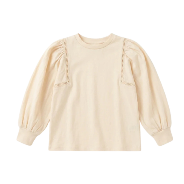 Zara Girls Off White Lace Trim Puff Sleeves Blouse