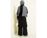 Black Premium Quality Buttoned Belted Long Tunic Two Piece Set - Image 