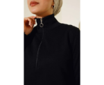 Regular Fit Black Half Zip Basic Long Tunic - Image 