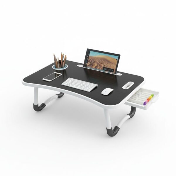 Laptop Table Stand For Bed&Sofa Wood With Pen Holder And Tray Black 40X60Cm #Mlk-Cd-06