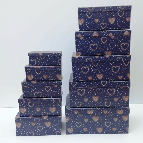 Gift Boxes Heart Design Dark Blue And Gold Color 10 Pcs #Cpgb-03