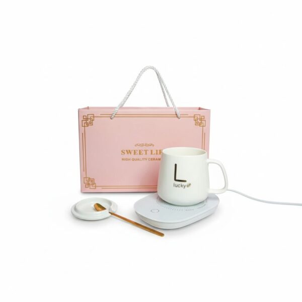 Ceramic Coffee Cup With Pad Warmer In Gift Box White #Mlk0315-14-Wh