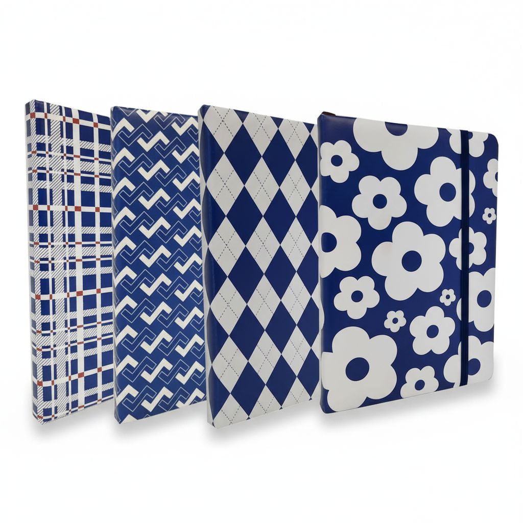 1111100425521 Notebook A5 Lined W/Elestic Assorted White&Blue 120Sheets-80Gr#Cpnb07-06