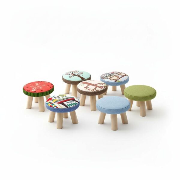 Low Footstool With 4 Wooden Legs For Kids Assorted Designs And Colors#Cpnj07-09