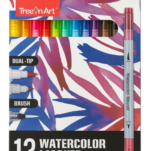 Watercolor Brush Pens 13 Colors 1 Mm Fine Tip 1-4 Mm Brush Tip 12 Pcs/Pack#Mp72202