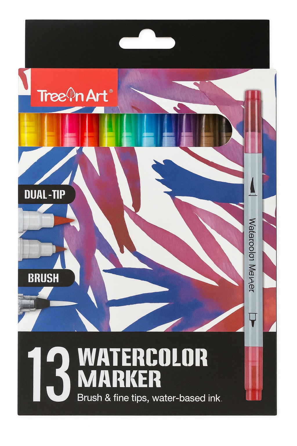 1111100471498 Watercolor Brush Pens 13 Colors 1 Mm Fine Tip 1-4 Mm Brush Tip 12 Pcs/Pack#Mp72202