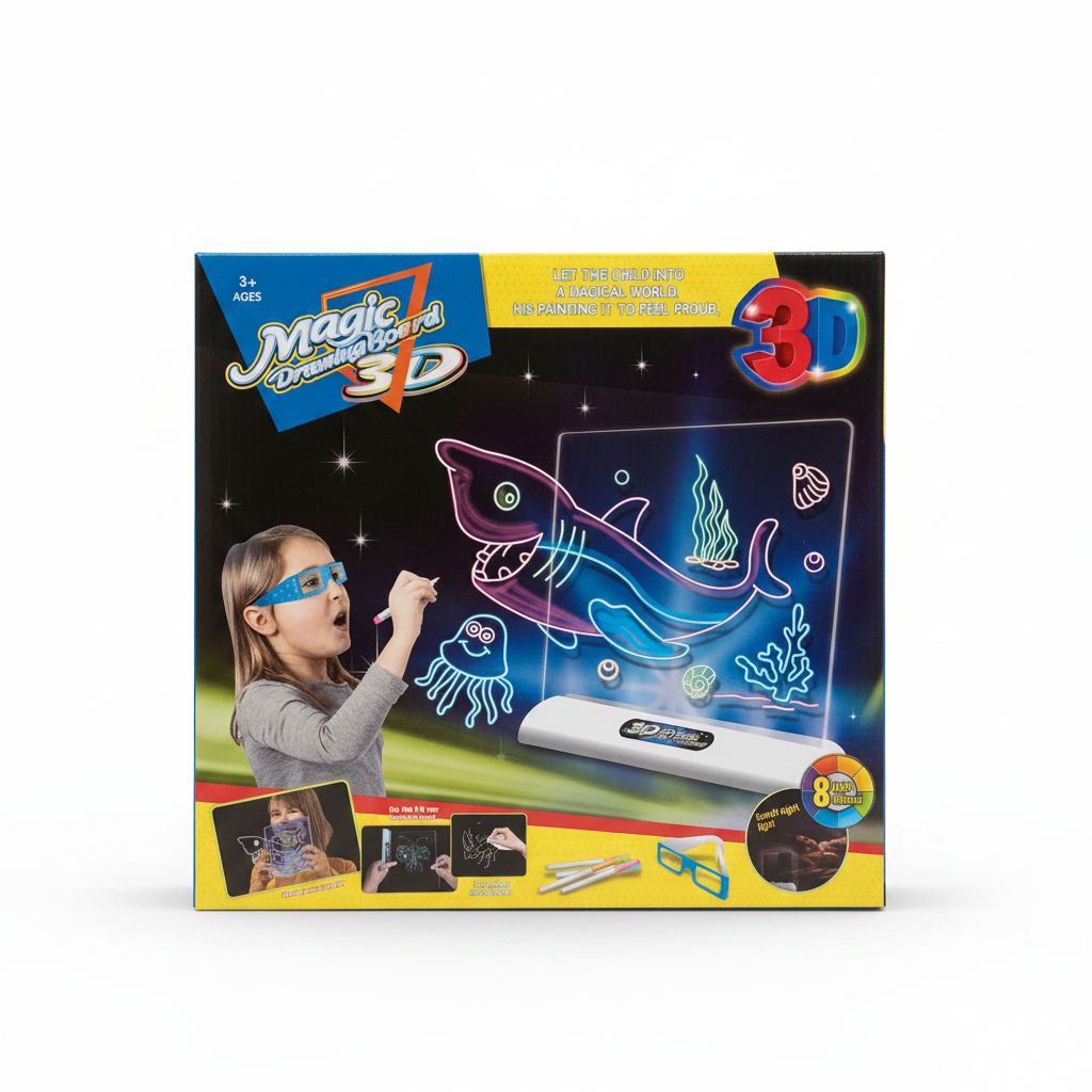 1111100485686 Magic 3D Drawing Board with 8 LED Light Effects & GlassesMLK-HJY125