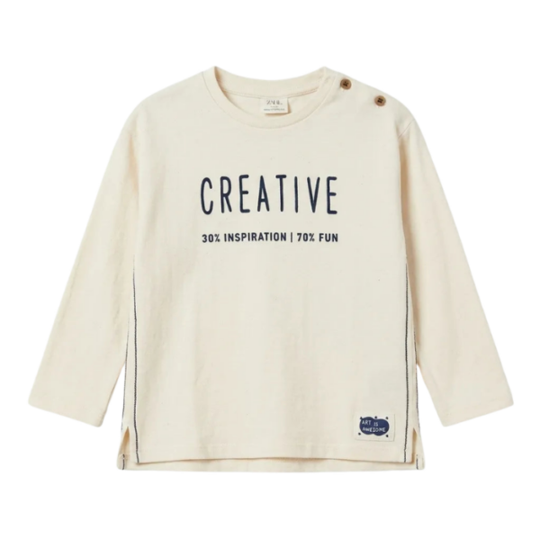 Zara Boys Beige Creative Long Sleeve Blouse