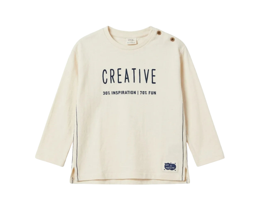 12 Zara Boys Beige Creative Long Sleeve Blouse - Image 1