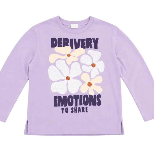 Zara Girls Light Purple Derivery Emotions To Share Printed Long Sleeve Blouse