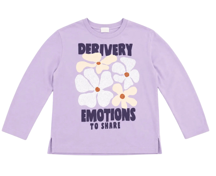 12 Zara Girls Light Purple Derivery Emotions To Share Printed Long Sleeve Blouse - Image 1