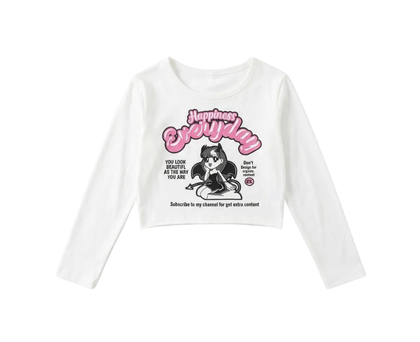 12 Fmoda Girls White Graphic Top - Image 1