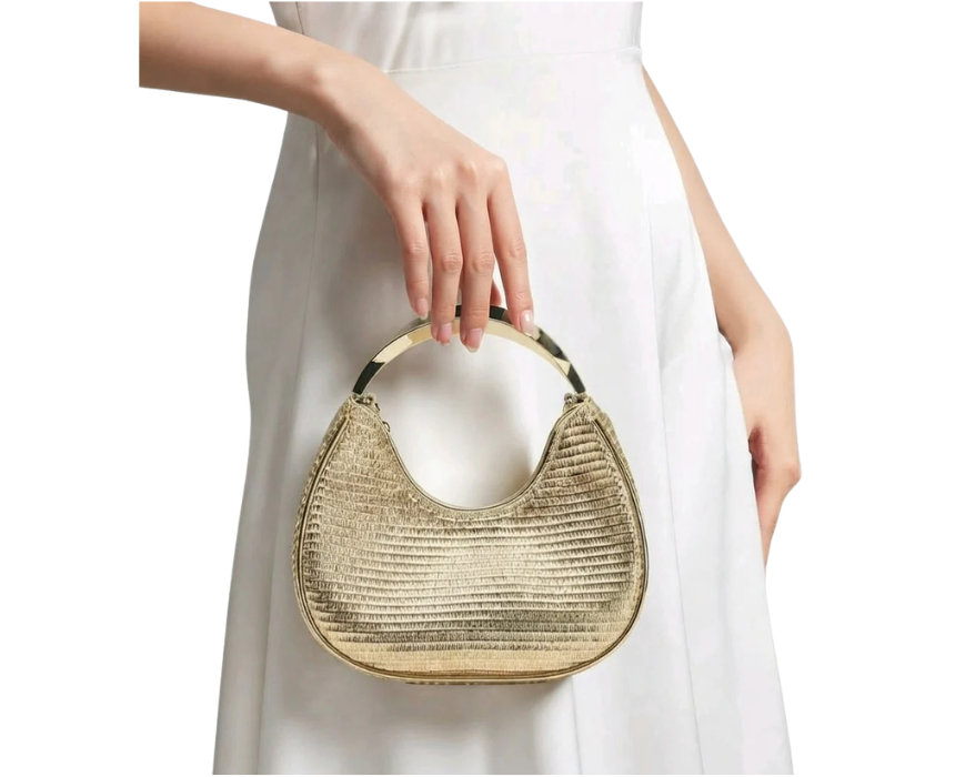 12 Fashionable Woven Handbag With Golden Handle - Image 1