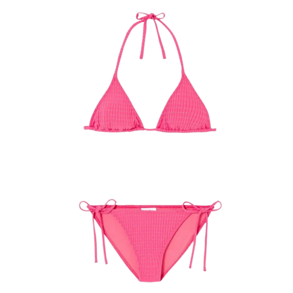 Girls Pink Lurex Triangle Bikini
