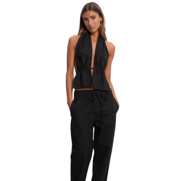 Open Back Halter Top Midnight Black