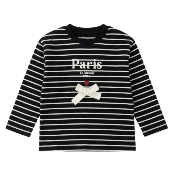 Zara Girls Black And White Striped Blouse With Bow Details