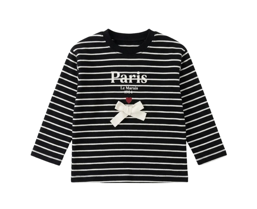 13 Zara Girls Black And White Striped Blouse With Bow Details - Image 1
