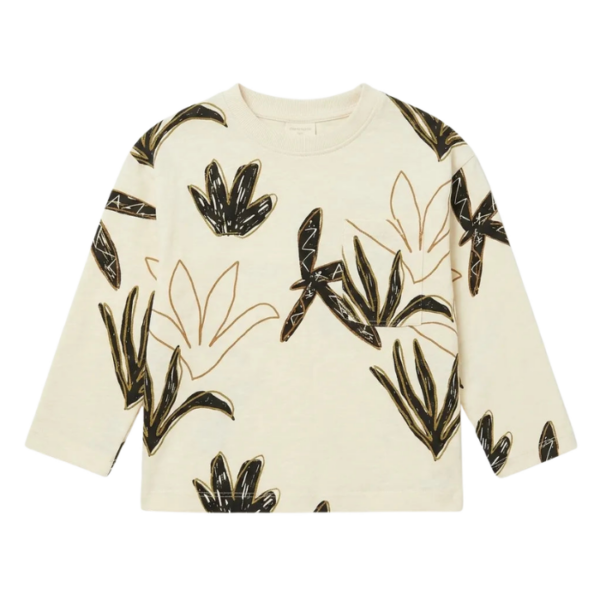Zara Boys Cream Sketch Leaf Print Blouse
