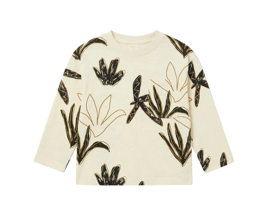 13 Zara Boys Cream Sketch Leaf Print Blouse - Image 1