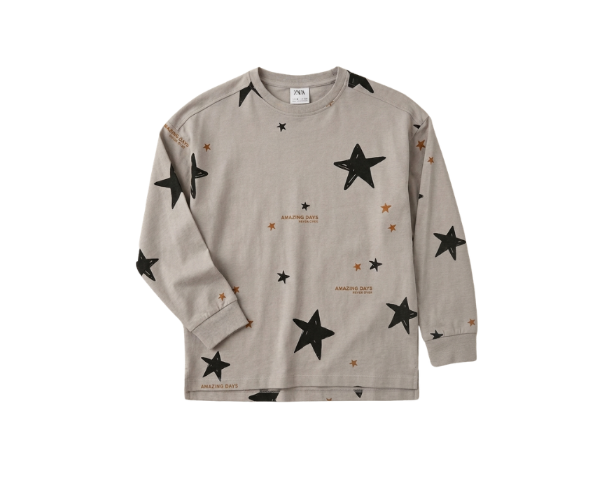 13 Zara Boys Gray Stars Printed Long Sleeve Blouse - Image 1