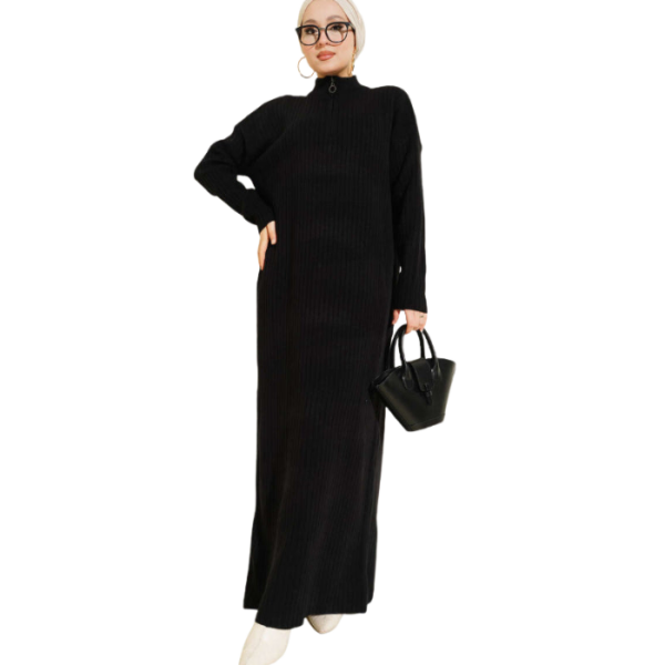 Half Zip Ribbed Knit Dress