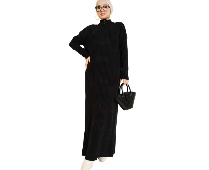 13 Half Zip Ribbed Knit Dress - Image 1