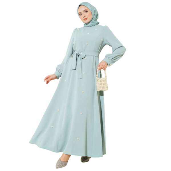 Premium Quality Mint Green Dress With Pearl Flowers