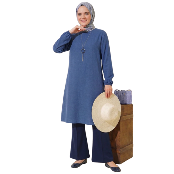 Indigo Long Plus Size Linen Tunic
