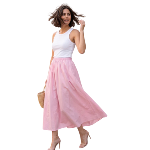 Cotton Midi Skirt Light Pink