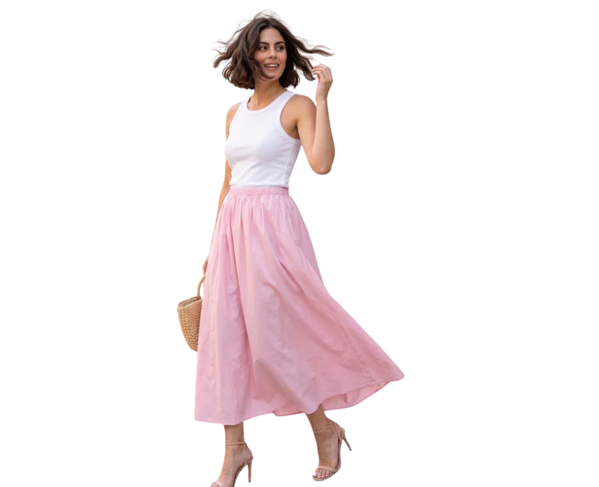 13 Cotton Midi Skirt Light Pink - Image 1