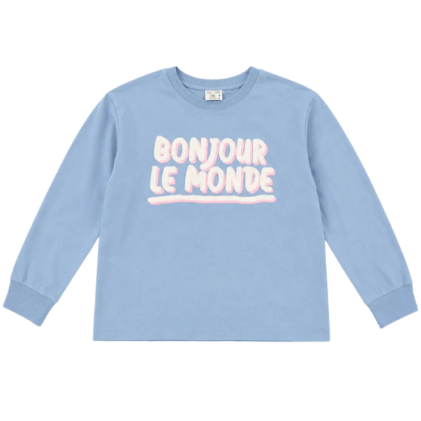 Zara Girls Light Blue Bonjour le monoe Printed Blouse