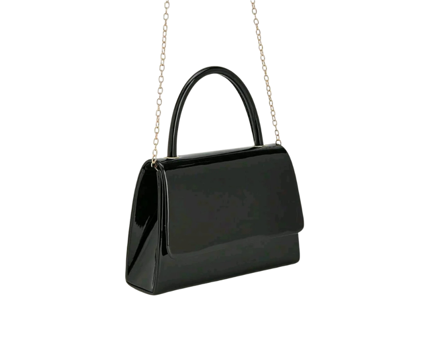 14 Elegant Glossy Black Handbag - Image 1