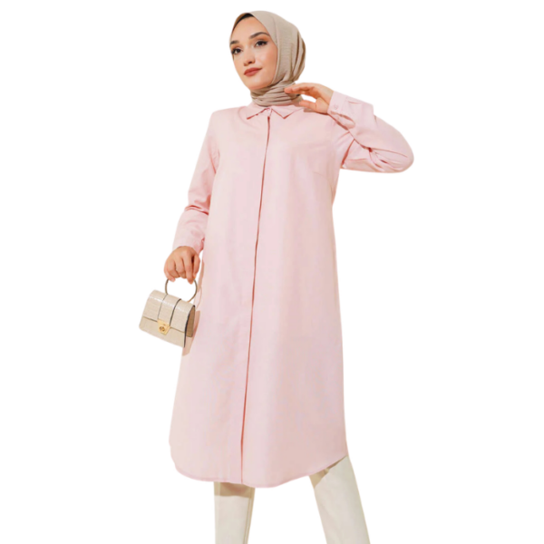 Powder Pink Long Style Classic Collar Tunic
