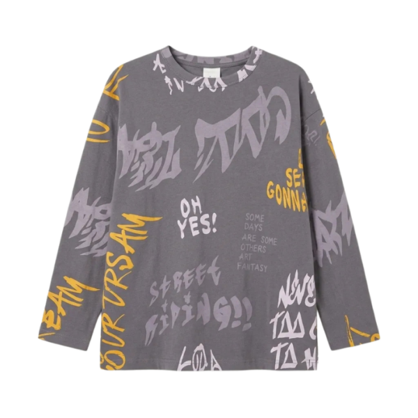 Zara Boys Purple Graffiti Style Graphics Long Sleeve Blouse
