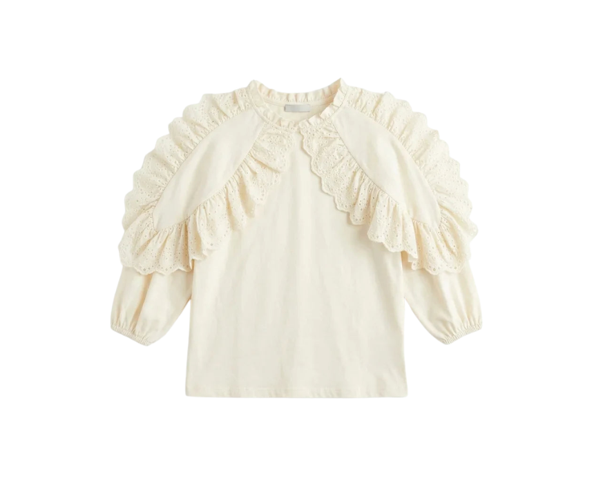 15 Zara Girls Off White Elegant Blouse With Ruffled Shoulders - Image 1